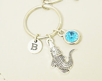 Crocodile Keyring, Crocodile keychain, Alligator gift, Alligator charm, Gator gift, Animal charm gift, Birthstone jewelry, Silver
