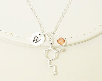 Molecule necklace, Molecular necklace, Dopamine necklace, Chemistry Necklace, Scientist Gift, chemistry gift, Serotonin Charm Necklace