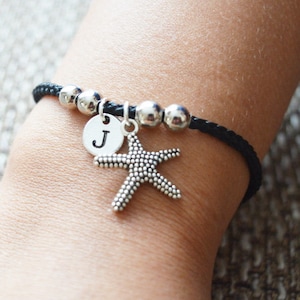 Starfish bracelet, Sea Star bracelet, Silver Star Fish Charm Gift, initial bracelet, personalized Beach Wedding jewelry, Nautical jewelry