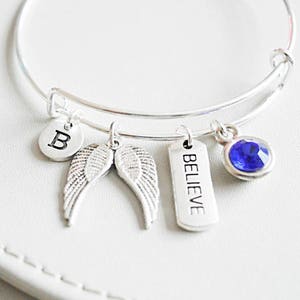 Believe Bracelet, Inspirational Gift, Inspirational Bracelet, Gift For Her, Gift for Daughter,Faith Jewellery, Angel wing Bangle, Charm Gift
