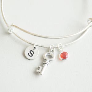 Key Bracelet, Silver key Bangle, Key charm  gift, Small key Bracelet, Heart Key, Key to heart, Personalized bangle, 21, Birthday, Gift