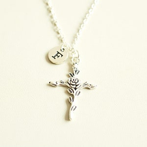 Cross Necklace, Cross Charm necklace, Christening Jewelry, Rose Cross, Holy Cross Necklace, Rose Necklace, Boho, Unique, Trendy, Cool, Cute