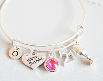 Cadeau d’anniversaire 21st pour elle, cadeau d’anniversaire 21st Bijoux, Bracelet d’anniversaire, 21st Bday, cadeau estampillé à la main, anniversaire personnalisé, fille