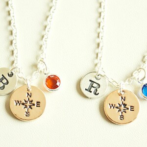Set de collar Best friends, Collares de brújula, joyería de 3 vías, dije de brújula, colgantes de brújula, conjunto de joyas BFF, carta inicial personalizada