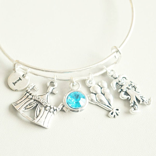 Circus Bracelet, Circus Gift, Circus Jewelry, Balloon Charm, Clown bracelet, clown charm, circus tent Bracelet, Personalized  gift, initial