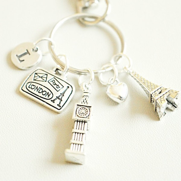 Flight attendant gifts, Big Ben Bracelet, London Gift, Paris gifts, Eiffel Tower Keyring, Air hostess gift, Travel Keychain, Plane, Travel