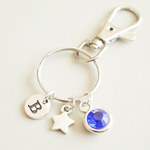 Personalized Keychain, Initial keychain, Personalized gift for her, Birthstone gift, Initial keyring, Star keyring, Star Keychain, custom