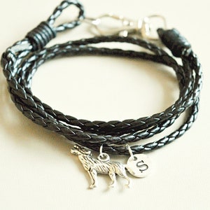 Wolf Bracelet, Black Wolf Bracelet, Wolf gifts, Gift for Boyfriend, Animal Charm, Mens bracelet, Leather bracelet, Coyote, Wild Animal, Fox