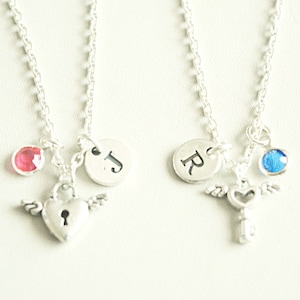 Lock and Key Necklaces, His and Hers Necklace, Couple Necklaces,Best Friend Necklaces, Set of two necklaces, Silver necklaces, His and her