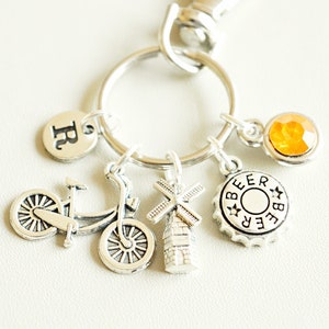 Amsterdam Geschenke, Amsterdam Schmuck, Holland Schlüsselbund, Dutch Keyring, Geschenk für Holländer, Holländische Geschenke, Fahrrad, Bier, Windmühle, Europa, Reise