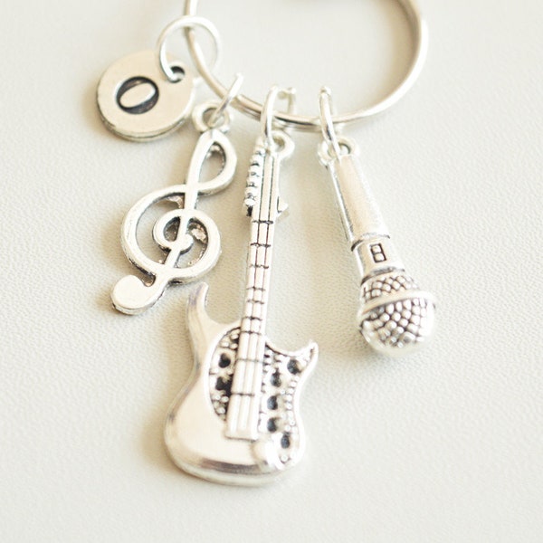 Musician Keychain,Musician Keyring, Gift for Musician, Musician Gift, Gift for Singer, Band Gift, Guitar Keychain, Guitar gift, Microphone