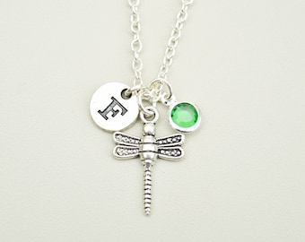 Dragonfly gifts, Dragonfly Necklace, Initial charm Necklace, insect silver jewellery, Dragonfly pendant, Dragonfly charm, Insect Necklace