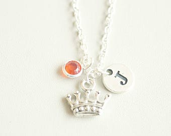 Crown Necklace, Crown Jewelry, Princess Necklace, Princess Gift, Princess Jewelry, Crown Charm, Initial gift, Simple charm necklace,Initial