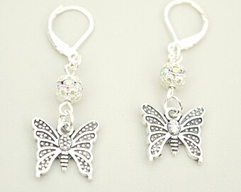 Butterfly Earrings, Silver Butterfly Earrings, Butterfly Jewelry, Butterfly drop earrings, Butterfly Gift, Butterfly lover gift, Birthday