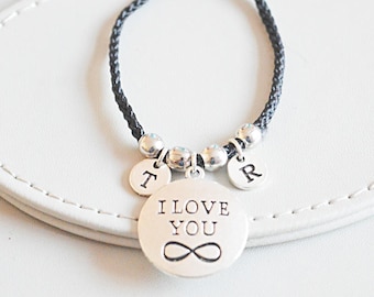 Pulseras de pareja, pulsera inicial doble, pulsera inicial de dos, 2 cartas, pulsera de regalo de novio gay lesbiana personalizado, te amo