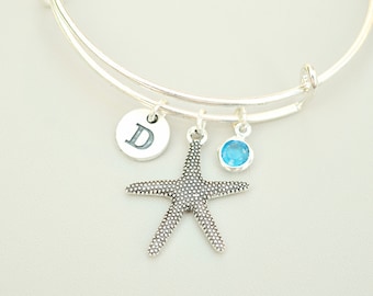 Best friend birthday gift, Simple jewelry, Silver bangle, Bangle with charms, Silver bangle cuff, Birthstone Gift, Gemstone jewelry, Ocean