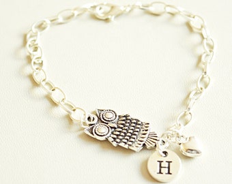 Uil Armband, Uil Gift, Uil Bedel Armband, Uil Sieraden, Vogel Armband, Gepersonaliseerde Uil armband, Zilveren Uil, Uil Geschenken voor haar, Dier