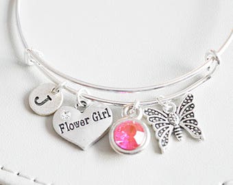 Flower Girl Bracelets, Flower Girl Gift, Gift for Flower girl, Wedding Jewellery, Flower Girl Charm, Flower Girl Bangle, Personalized gift