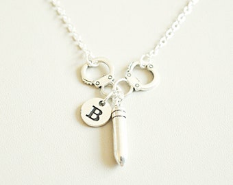 Bullet Halskette, Partner in Crime Halskette, Freunde Halskette, Freundschaft Halskette, personalisierte beste Freundin Geschenk, Bff in Crime, Handschellen