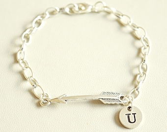 Initial Armband, Pfeil Armband, Pfeil Schmuck, Boho Armband, Personalisiertes Armband, Silber Armband, Kleines Armband, Amor Pfeil, Charm