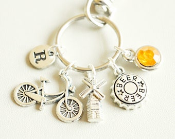 Amsterdam gifts , Amsterdam jewelry, Holland keychain, Dutch Keyring, Gift for Dutch, Dutch gifts, Bicycle, Beer, Wind Mill, Europe, Travel