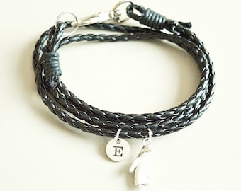 Penguin Bracelet, Black Penguin Bracelet, Penguin gifts, Gift for Boyfriend, Penguin Charm, Mens bracelet, Leather bracelet, Christmas gift