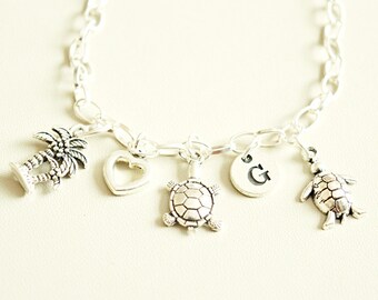 Beach Themed Gifts,  Beach Theme, Turtle bracelet, Beach Wedding gift, Beach Jewelry, Turtle Charm, Personalized Turtle, Tortoise, Ocean