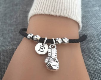 Boxing glove bracelet, boxing charm Bracelet, personalized bracelet for boxer, expandable Bracelet, Fitness bracelet, initial, Hand stamp