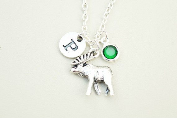 Moose Necklace Moose Jewelry, Moose gift, Hunter gift, Elk Necklace, Elk gift, Elk Charm, Deer, Hunter, Huntress, Wildlife, Initial,Shooting