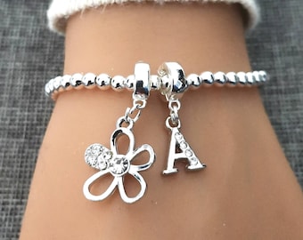 Pulsera de margaritas, pulsera de flores para mujer, pulsera de margaritas para ella, pulsera de plata para mujer, joyería con dije de margaritas, joyería de flores, personalizada