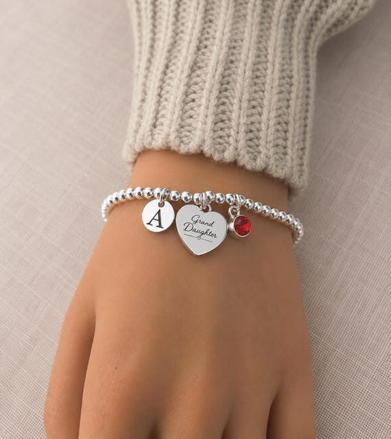 Gift for Granddaughter, Personalised Granddaughter Bracelet, Initial Birthstone Jewellery, Granddaughter Christmas Gift