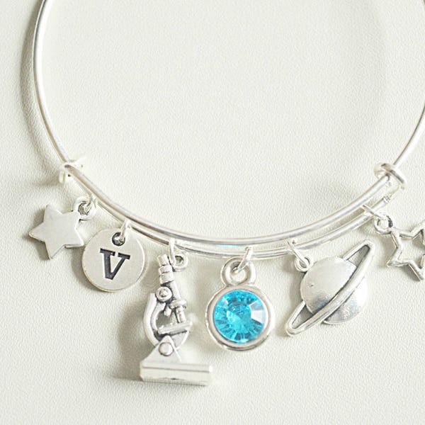 Science bracelet, Science jewelry, Joyeria científica, Physics gift, Planetary Scientist, Scientist Gift, Solar planet, Saturn Charm, Bangle