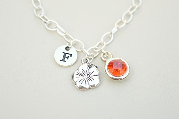 Hibiscus Bracelet for her, Hibiscus Gifts, Hibiscus Jewelry, Gift for Gardener, Gardner Jewelry, Gardener Bracelet,Flower Bracelet,Initial
