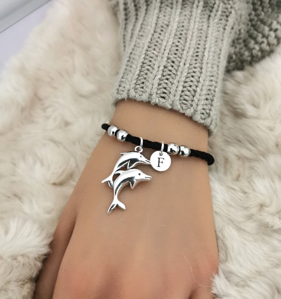 Dolphin gifts, Dolphin bracelet, Initial charm bracelet, Dolphin jewellery, Dolphin armband, Dolphin charm, Dolphin Lover, Best Friend