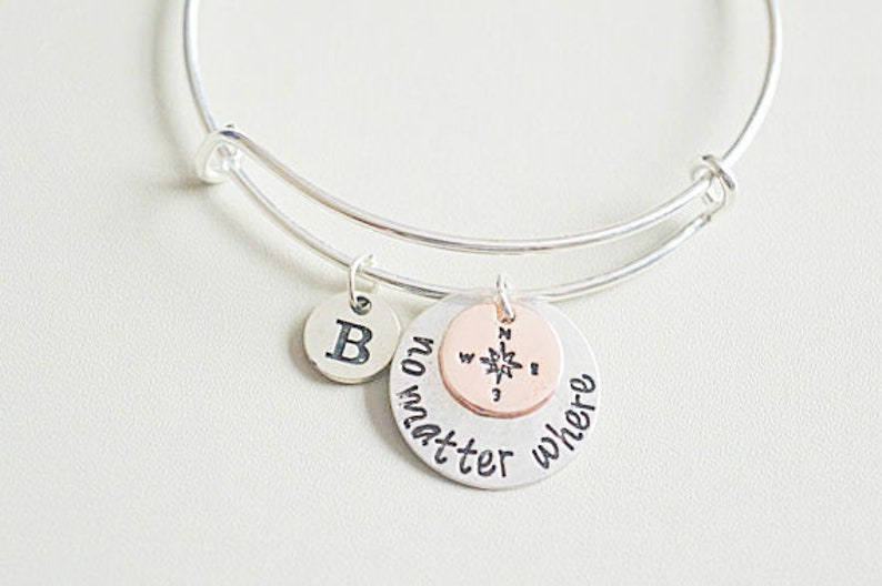 Long distance friendship bracelet, no matter where bangle, compass charm bracelet, bff bracelet, friendship bangles, friendship jewelry image 2