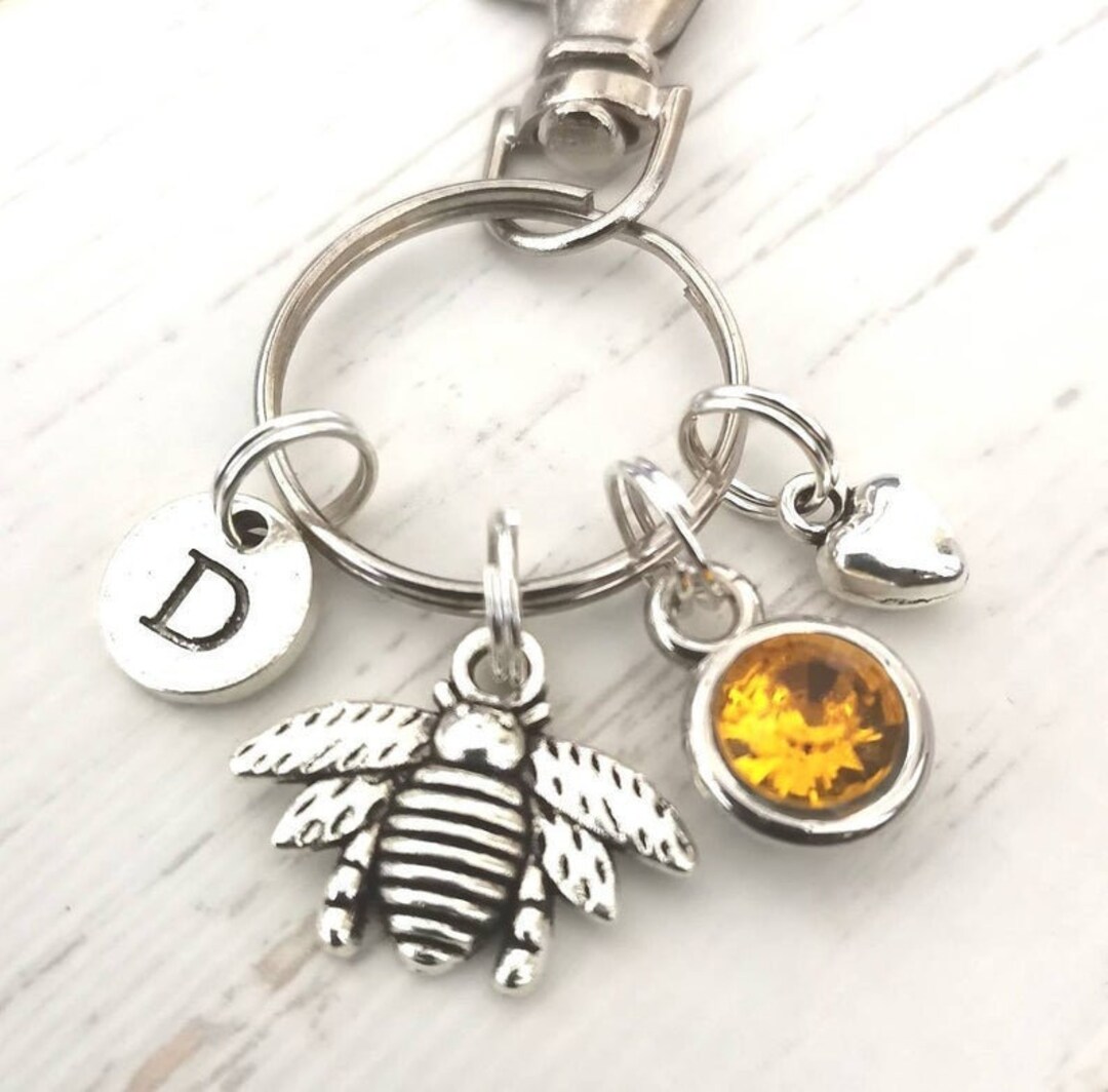Bee Keychain, Silver Bee Gift, Bee Keyring, Bee Gift for Her, Bumble ...