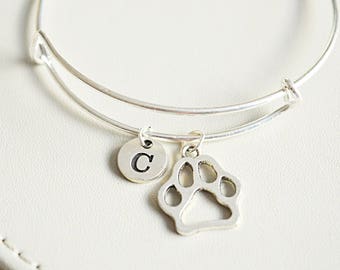 Paw Print Bangle, Dog Paw Bracelet, Dog Bracelet, Personalized Dog Charm Bracelet, Dog Gift, Dog Loss Gift, Pet Loss Gift, Petloss Bracelet