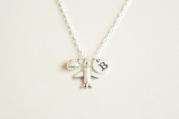 Best friend necklace, airplane necklace, best friend gift, airplane jewelry, initial necklace, bff necklace, travel jewelry, gift for friend