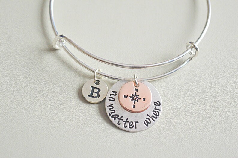 Long distance friendship bracelet, no matter where bangle, compass charm bracelet, bff bracelet, friendship bangles, friendship jewelry image 4