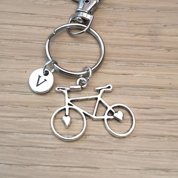 Bicycle Keyring, Gift Keyring, Bike Keyring, Bicycle Keychain, Cyclist Gift, Cyclist Keyring, Silver keychain keyfob, Initial, Gift for him