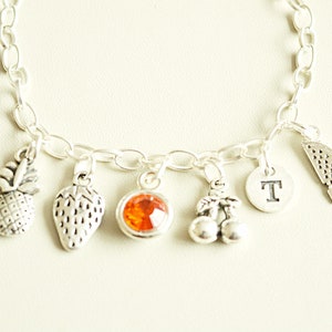 Gifts for Vegans, Gifts for vegetarians, Vegan Bracelet, Fruit  gift, Fruit Themed, Fruit charm Jewelry, Cherry, Strawberry, Pineapple,Melon