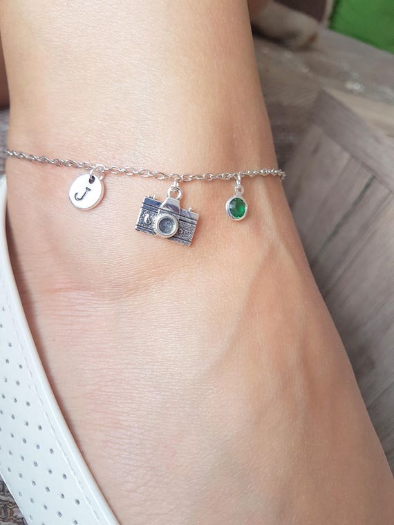 Camera anklet, photographer jewelry, holiday gift, charm anklet, chain bracelet, camera charm, silver anklet, photography,hobby jewelry gift
