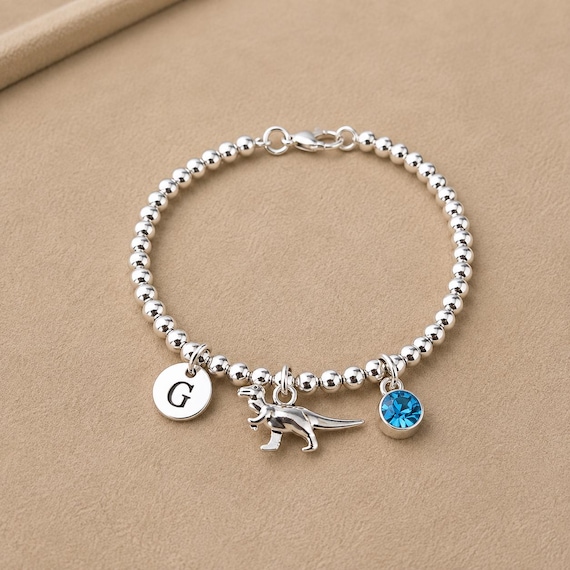 T Rex Gift for Girls, Dinosaur Bracelet with Initial, Dinosaur Lover Birthday Gift for Daughter Granddaughter Niece