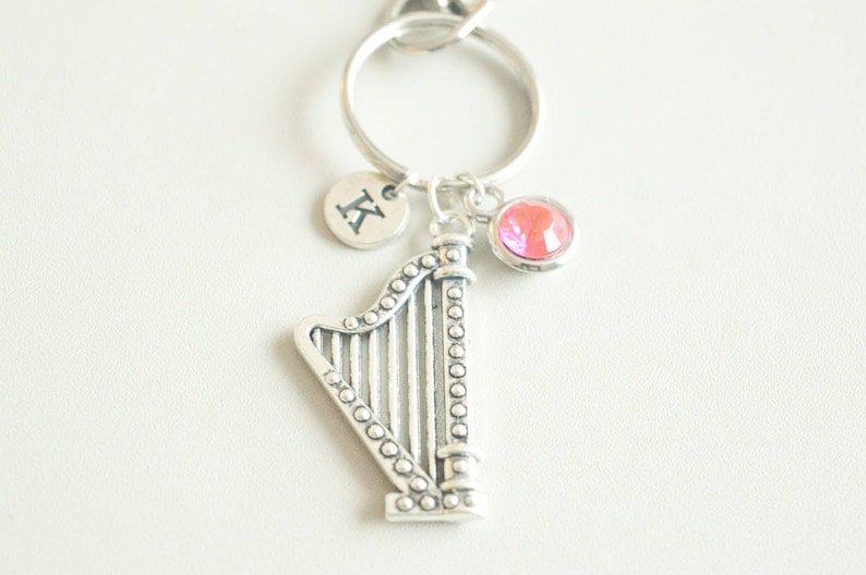 Harp Keychain, Harp Keyring, Harp Gift, Harp jewelry, Harp player Gift, Harp key chain, Music Keychain Musical Instrument, Music, Instrument image 1