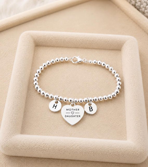 Mother Daughter Bracelet, Mother Daughter Gift, Matching Family Bracelet, Personalized Initial Bracelet, Birthday Gift for Daughter,Mum Gift