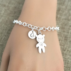 Gift for girl, gifts for girl, teddy bear bracelet, birthday gifts, gift for her, daughter bracelet, gift for her, charm, initial bangle