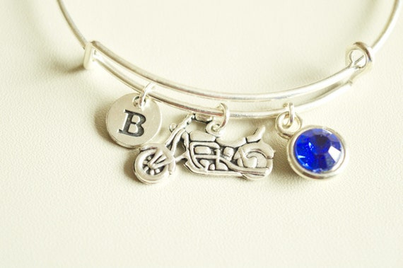 Motorcycle Bracelet, Biker Bracelet, Motorbike gifts, Gift for Girlfriend, Motorcycle Charm, Women bracelet, Charm bracelet, Monogram Bangle