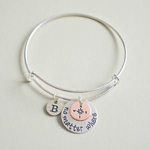 Long distance friendship bracelet, no matter where bangle, compass charm bracelet, bff bracelet, friendship bangles, friendship jewelry image 5