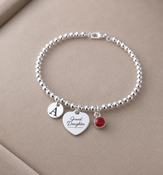 Birthday Gift for Granddaughter from Grandma, Personalised Granddaughter Bracelet, Initial Birthstone Gift, Christmas Gift for Granddaughter