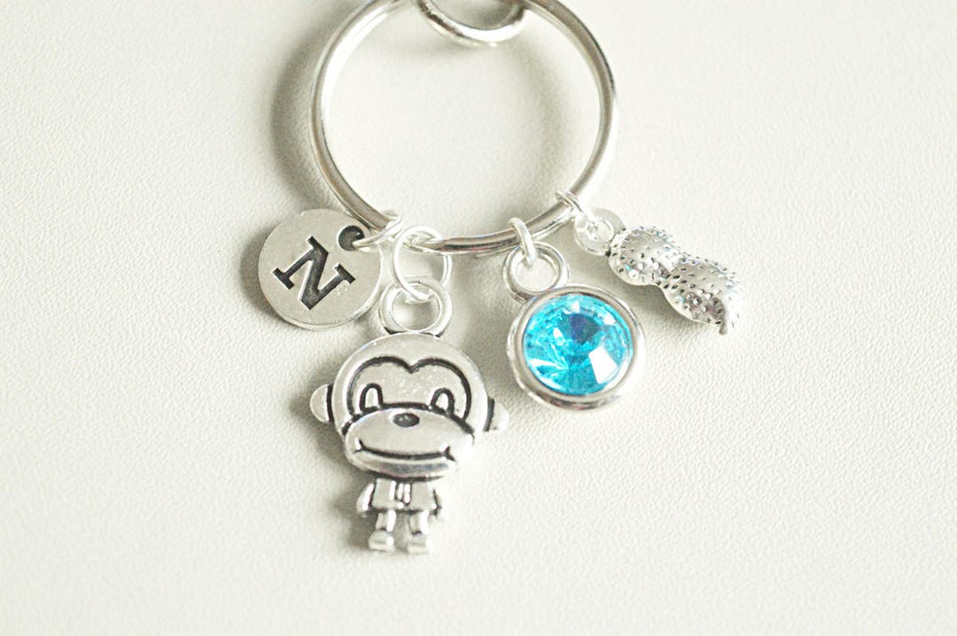 Monkees Keychains Monkey Keychain, Monkey Keyring, Personlized Keychain, Initial Keyring ...